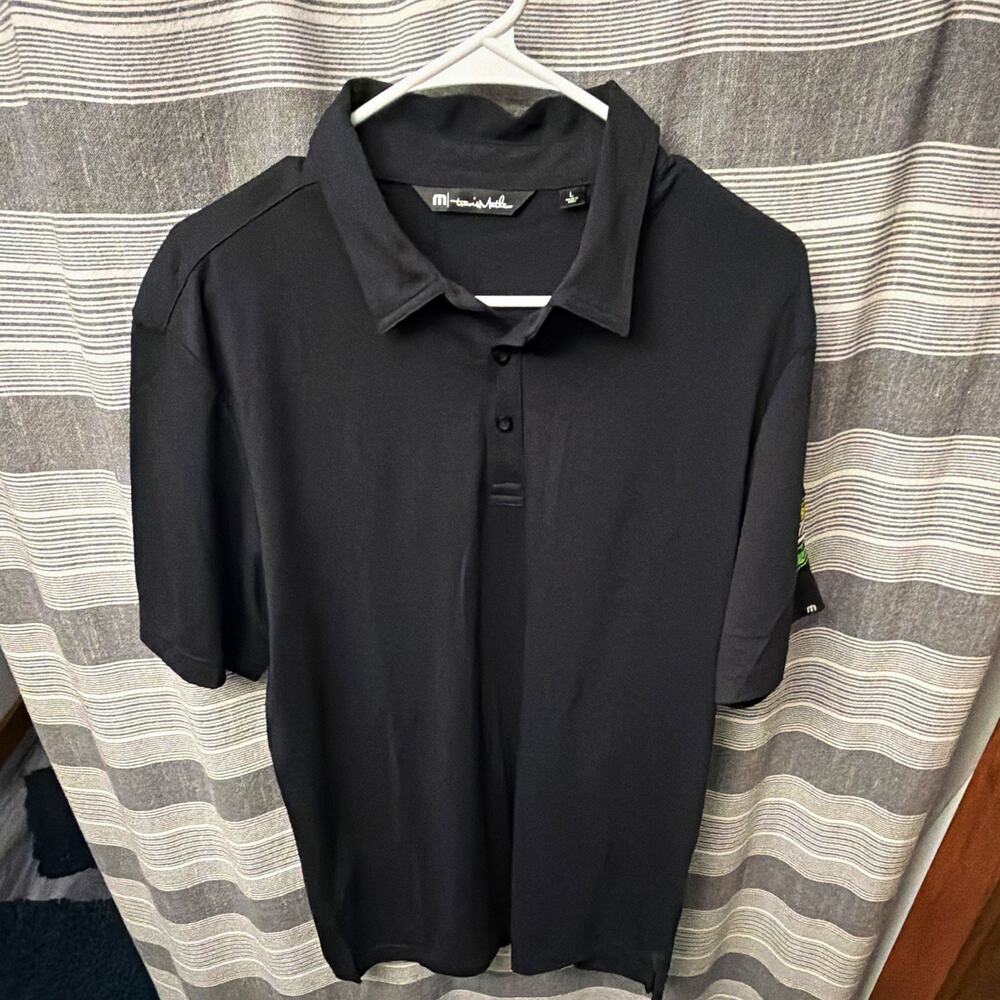 TravisMathew Men's Short Sleeve Polo Shirt Black Solid Embroidered Logo L Reg